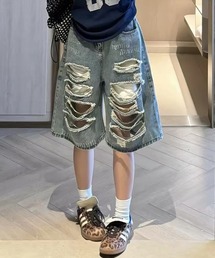 ダメージデニムパンツ7分丈