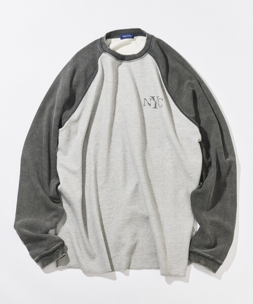 NAUTICA/ノーティカ リラックスフィット NYCロゴ ピグメント ワッフル ラグランスリーブ L/S Tシャツ