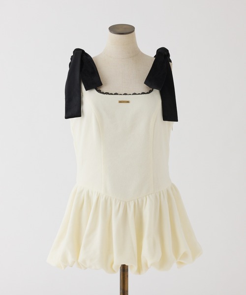 one after another NICE CLAUP(ワンアフターアナザーナイスクラップ)の「【セットアップ可能/パンツ別売り】バルーンペプラムキャミトップス(シャツ/ブラウス・レディース・ブラウン系その他/ブラック/オフホワイト・FREE)」の2枚目の写真