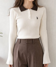 【18】〔U.S.POLO ASSN/ユーエスポロアッスン〕襟レイヤード フレアスリーブ リブニット レディース