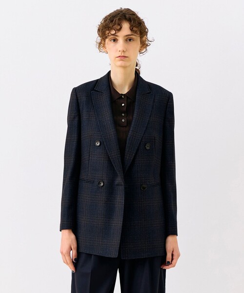 TOMORROWLAND collection(トゥモローランドコレクション)の「SILK AIR GLEN CHECK ダブルブレストジャケット(テーラードジャケット・レディース・ブラウン系/ネイビー・38/36)」の4枚目の写真