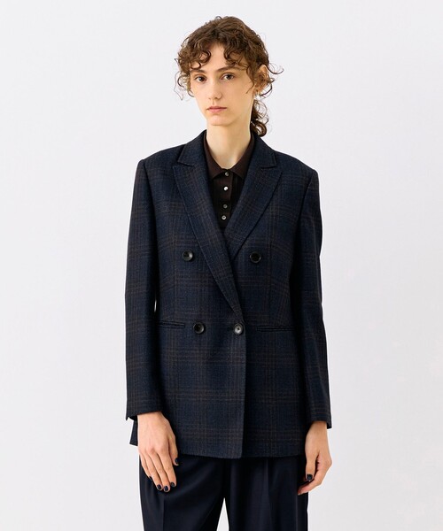 TOMORROWLAND collection(トゥモローランドコレクション)の「SILK AIR GLEN CHECK ダブルブレストジャケット(テーラードジャケット・レディース・ブラウン系/ネイビー・38/36)」の5枚目の写真