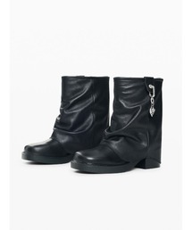 Eco-leather drape mid boots / エコレザードレープミドルブーツ
