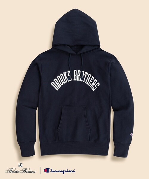 BROOKS BROTHERS(ブルックスブラザーズ)の「Brooks Brothers×Champion USAコットン ラバープリントロゴ フーデッド スウェットシャツ Made in USA(パーカー・メンズ・ネイビー/ブラック/グレー/ブラウン/ホワイト/グリーン・LARGE/SMALL/MEDIUM)」の6枚目の写真