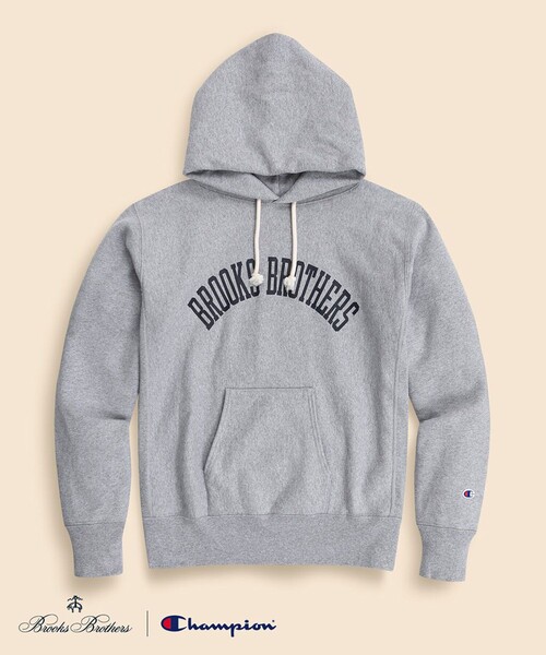 BROOKS BROTHERS(ブルックスブラザーズ)の「Brooks Brothers×Champion USAコットン ラバープリントロゴ フーデッド スウェットシャツ Made in USA(パーカー・メンズ・ネイビー/ブラック/グレー/ブラウン/ホワイト/グリーン・LARGE/SMALL/MEDIUM)」の4枚目の写真