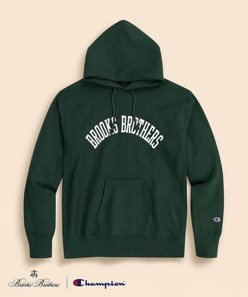 BROOKS BROTHERS(ブルックスブラザーズ)の「Brooks Brothers×Champion USAコットン ラバープリントロゴ フーデッド スウェットシャツ Made in USA(パーカー・メンズ・ネイビー/ブラック/グレー/ブラウン/ホワイト/グリーン・LARGE/SMALL/MEDIUM)」の5枚目の写真