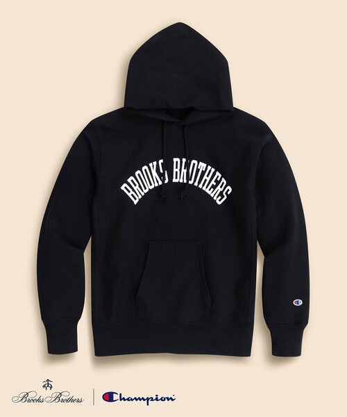 BROOKS BROTHERS(ブルックスブラザーズ)の「Brooks Brothers×Champion USAコットン ラバープリントロゴ フーデッド スウェットシャツ Made in USA(パーカー・メンズ・ネイビー/ブラック/グレー/ブラウン/ホワイト/グリーン・LARGE/SMALL/MEDIUM)」の3枚目の写真