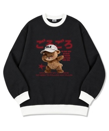 スマイルキャップベア オーバーサイズ 厚手裏毛 リンガー スウェットTシャツ 2color