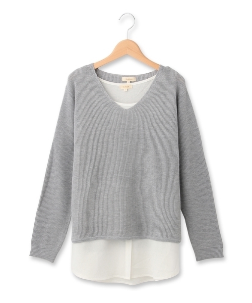 HusHusH(ハッシュアッシュ)の「ロングタンクトップ付Vネックニット(アンサンブル・レディース・グレー/ブルー/グリーン・02/03)」の2枚目の写真
