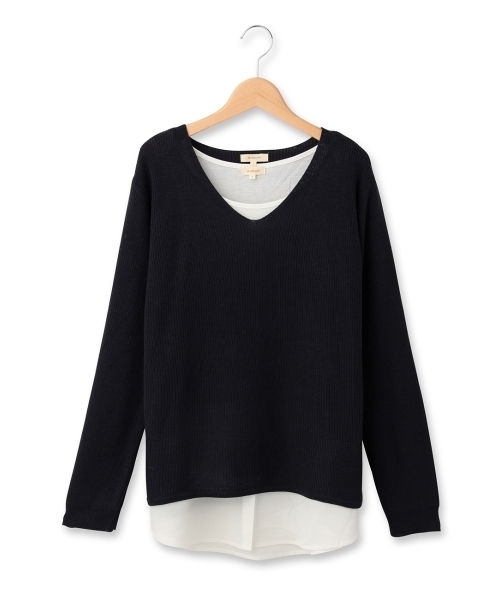 HusHusH(ハッシュアッシュ)の「ロングタンクトップ付Vネックニット(アンサンブル・レディース・グレー/ブルー/グリーン・02/03)」の3枚目の写真