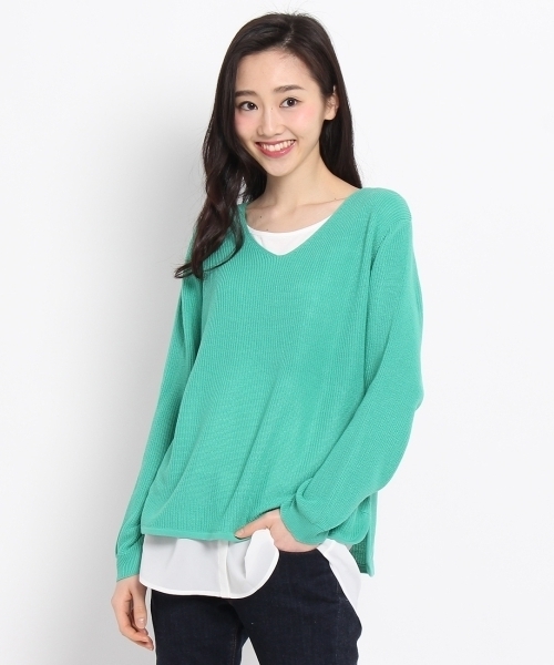 HusHusH(ハッシュアッシュ)の「ロングタンクトップ付Vネックニット(アンサンブル・レディース・グレー/ブルー/グリーン・02/03)」の4枚目の写真