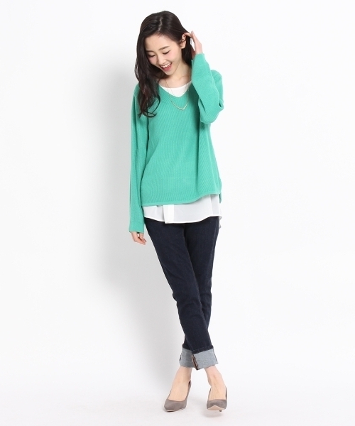 HusHusH(ハッシュアッシュ)の「ロングタンクトップ付Vネックニット(アンサンブル・レディース・グレー/ブルー/グリーン・02/03)」の10枚目の写真