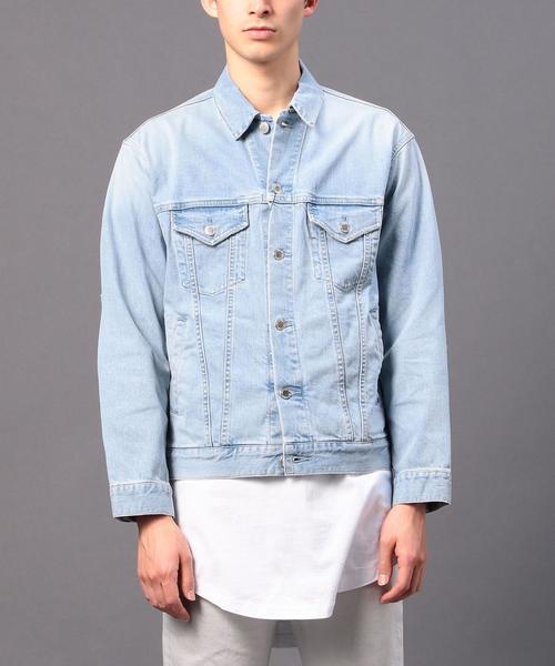 MONKEY TIME（モンキータイム）の「＜monkey time＞ クラッシュデニム G-JACKET◆（デニムジャケット・メンズ・ベージュ/ライトブルー・X-LARGE/LARGE/SMALL/MEDIUM）」の2枚目の写真