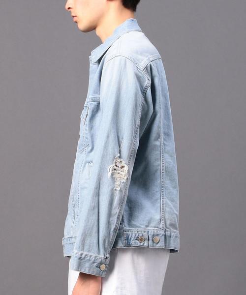 MONKEY TIME（モンキータイム）の「＜monkey time＞ クラッシュデニム G-JACKET◆（デニムジャケット・メンズ・ベージュ/ライトブルー・X-LARGE/LARGE/SMALL/MEDIUM）」の4枚目の写真