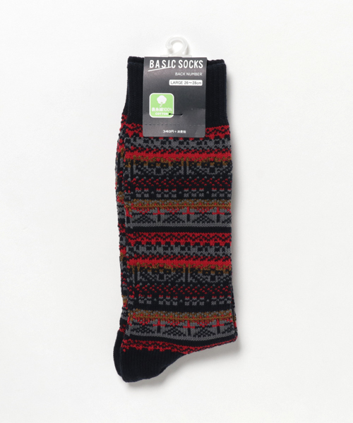 Right-on(ライトオン)の「【Right-On Basic】フェアアイル柄クルーソックス(ソックス/靴下・メンズ・オフホワイト/グレー/ブラック/ネイビー/ダークグレー/レッド/ホワイト×ブラック/ピンク系その他・S26-28/25-27/26-28cm)」の1枚目の写真