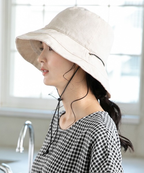QUEENHEAD（クイーンヘッド）の「紐付きブリムフレンチハット（ハット・レディース・ナチュラル/ブルー/ライトグレー/ダークネイビー/グレイッシュベージュ/カーキ/ブラック/グレー系その他/ライトグリーン/チャコールグレー/ブラウン/オフホワイト・XX-LARGE/FREE/X-LARGE）」の2枚目の写真