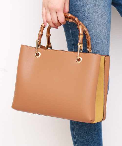 N.(N. Natural Beauty Basic)(エヌエヌナチュラルビューティーベーシック)の「◆スウェードバンブーハンドルトートバッグ(ハンドバッグ・レディース・ベージュ/ブラック/ブラウン系その他・FREE/フリ-)」の2枚目の写真