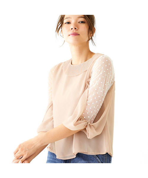 flower（フラワー）の「ラブドドットブラウス（Tシャツ/カットソー・レディース・ベージュ/ネイビー/グリーン・FREE）」の2枚目の写真