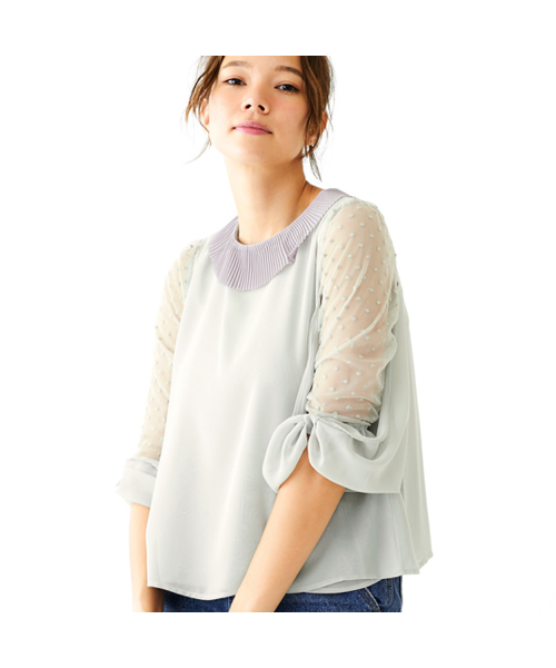 flower（フラワー）の「ラブドドットブラウス（Tシャツ/カットソー・レディース・ベージュ/ネイビー/グリーン・FREE）」の3枚目の写真