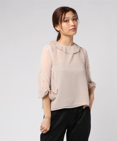 flower（フラワー）の「ラブドドットブラウス（Tシャツ/カットソー・レディース・ベージュ/ネイビー/グリーン・FREE）」の8枚目の写真