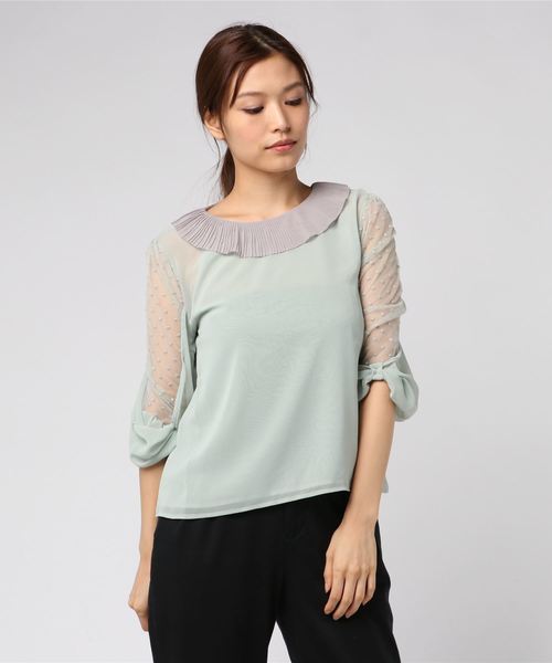 flower（フラワー）の「ラブドドットブラウス（Tシャツ/カットソー・レディース・ベージュ/ネイビー/グリーン・FREE）」の7枚目の写真