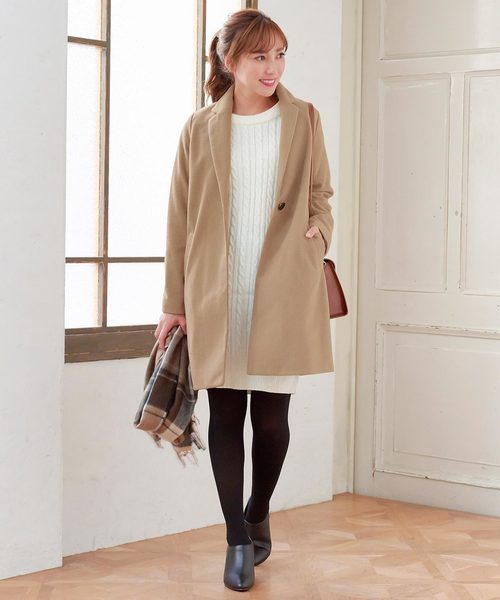 KOBE LETTUCE（コウベレタス）の「フェイクウールスタンダードチェスターコート＊レディース/アウター/ミディアム丈[K744]神戸レタス（チェスターコート・レディース・チャコールグレー/ブラック/グレー/ブルー/ボルドー/キャメル/ピンクベージュ・FREE）」の6枚目の写真