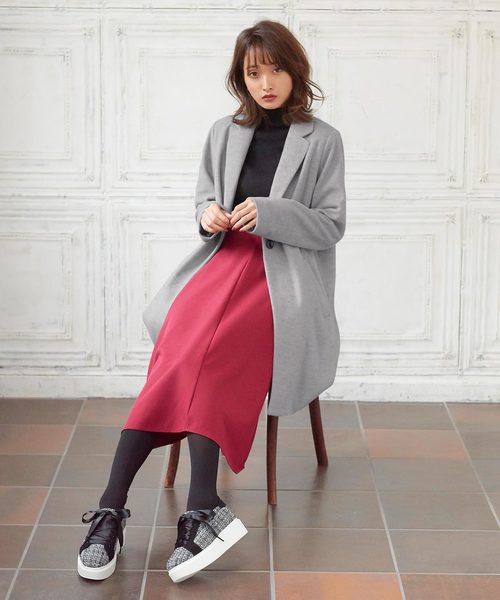 KOBE LETTUCE（コウベレタス）の「フェイクウールスタンダードチェスターコート＊レディース/アウター/ミディアム丈[K744]神戸レタス（チェスターコート・レディース・チャコールグレー/ブラック/グレー/ブルー/ボルドー/キャメル/ピンクベージュ・FREE）」の4枚目の写真