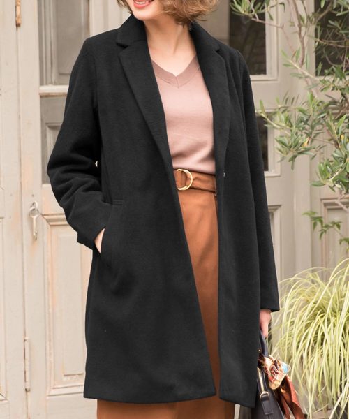 KOBE LETTUCE（コウベレタス）の「フェイクウールスタンダードチェスターコート＊レディース/アウター/ミディアム丈[K744]神戸レタス（チェスターコート・レディース・チャコールグレー/ブラック/グレー/ブルー/ボルドー/キャメル/ピンクベージュ・FREE）」の15枚目の写真