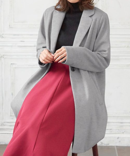 KOBE LETTUCE（コウベレタス）の「フェイクウールスタンダードチェスターコート＊レディース/アウター/ミディアム丈[K744]神戸レタス（チェスターコート・レディース・チャコールグレー/ブラック/グレー/ブルー/ボルドー/キャメル/ピンクベージュ・FREE）」の17枚目の写真