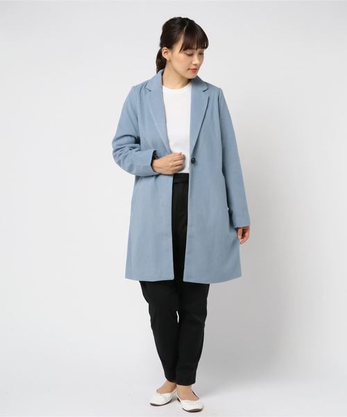 KOBE LETTUCE（コウベレタス）の「フェイクウールスタンダードチェスターコート＊レディース/アウター/ミディアム丈[K744]神戸レタス（チェスターコート・レディース・チャコールグレー/ブラック/グレー/ブルー/ボルドー/キャメル/ピンクベージュ・FREE）」の5枚目の写真