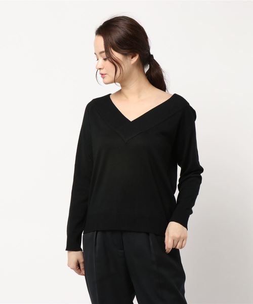 KOBE LETTUCE（コウベレタス）の「[Vネック/ボートネック/バックシャン/オフショルダー]4Wayカシュクールビタミンカラーハイゲージニットトップス（ニット/セーター・レディース・グリーン/パープル系その他/ブラック/イエロー/グレー/オフホワイト・FREE）」の3枚目の写真