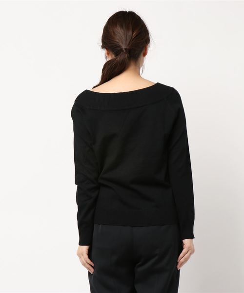 KOBE LETTUCE（コウベレタス）の「[Vネック/ボートネック/バックシャン/オフショルダー]4Wayカシュクールビタミンカラーハイゲージニットトップス（ニット/セーター・レディース・グリーン/パープル系その他/ブラック/イエロー/グレー/オフホワイト・FREE）」の7枚目の写真
