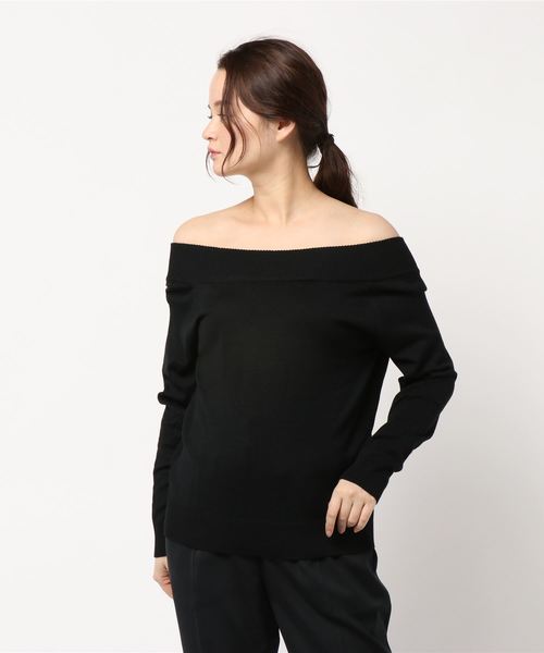 KOBE LETTUCE（コウベレタス）の「[Vネック/ボートネック/バックシャン/オフショルダー]4Wayカシュクールビタミンカラーハイゲージニットトップス（ニット/セーター・レディース・グリーン/パープル系その他/ブラック/イエロー/グレー/オフホワイト・FREE）」の9枚目の写真