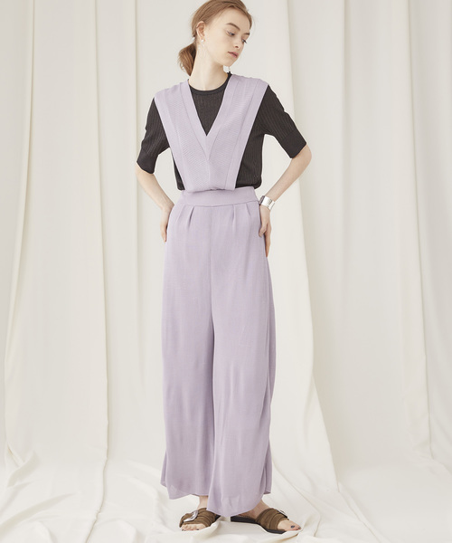 TAN（タン）の「【TAN(タン)】Vサロペットニットパンツ 19SS-29 