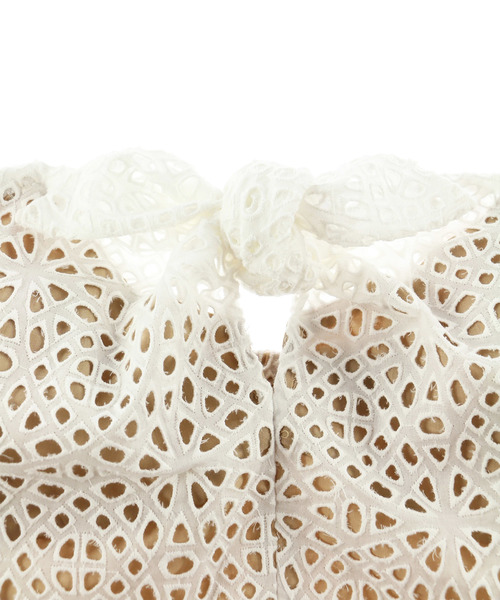 セール】Lace Front Ribbon Cropped Top/レースフロントリボン