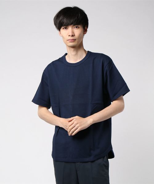 PARKS TOKYO SELECT(パークストウキョウセレクト)の「【BS】天竺 裾ラウンド 半袖カットソー(Tシャツ/カットソー・メンズ・ブラック/ベージュ/ネイビー/オフホワイト/カーキ/ホワイト×ブラック/ライトイエロー/ホワイト×ネイビー・MEDIUM/LARGE)」の7枚目の写真