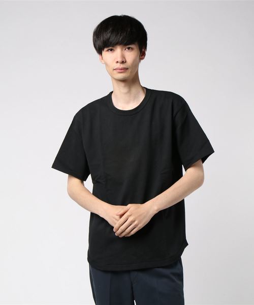 PARKS TOKYO SELECT(パークストウキョウセレクト)の「【BS】天竺 裾ラウンド 半袖カットソー(Tシャツ/カットソー・メンズ・ブラック/ベージュ/ネイビー/オフホワイト/カーキ/ホワイト×ブラック/ライトイエロー/ホワイト×ネイビー・MEDIUM/LARGE)」の5枚目の写真