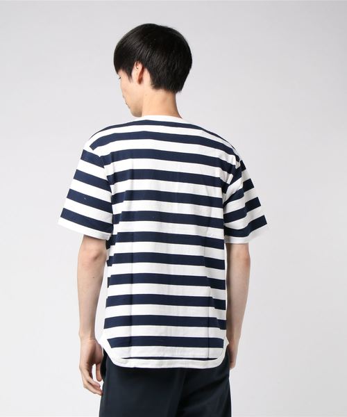 PARKS TOKYO SELECT(パークストウキョウセレクト)の「【BS】天竺 裾ラウンド 半袖カットソー(Tシャツ/カットソー・メンズ・ブラック/ベージュ/ネイビー/オフホワイト/カーキ/ホワイト×ブラック/ライトイエロー/ホワイト×ネイビー・MEDIUM/LARGE)」の10枚目の写真