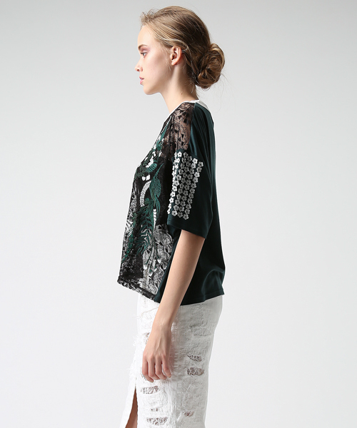 mame（マメ）の「TOPS（Tシャツ/カットソー・レディース・ブラック/グリーン・1）」の3枚目の写真