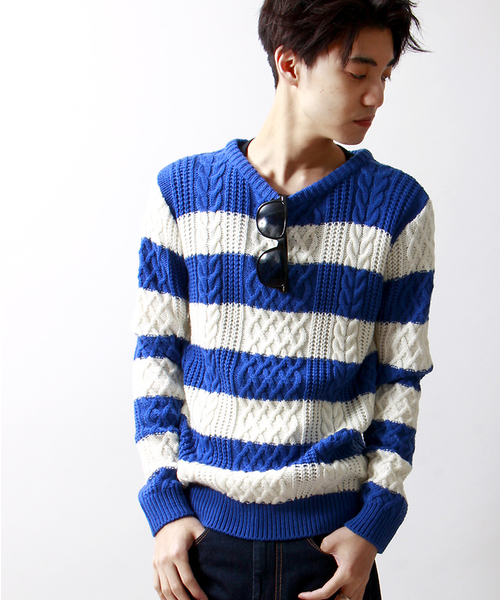 WEGO（ウィゴー）の「WEGO/フィッシャーマンボーダーニット（ニット/セーター・メンズ・ホワイト/ブラック/ホワイト系その他・LARGE/MEDIUM）」の2枚目の写真