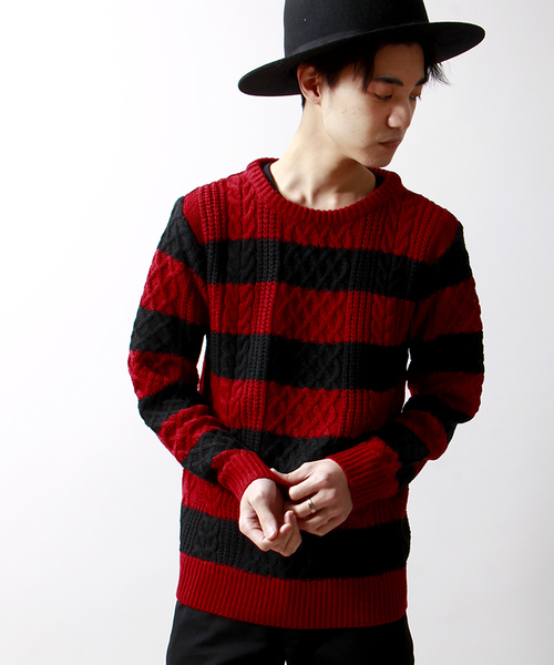 WEGO（ウィゴー）の「WEGO/フィッシャーマンボーダーニット（ニット/セーター・メンズ・ホワイト/ブラック/ホワイト系その他・LARGE/MEDIUM）」の3枚目の写真