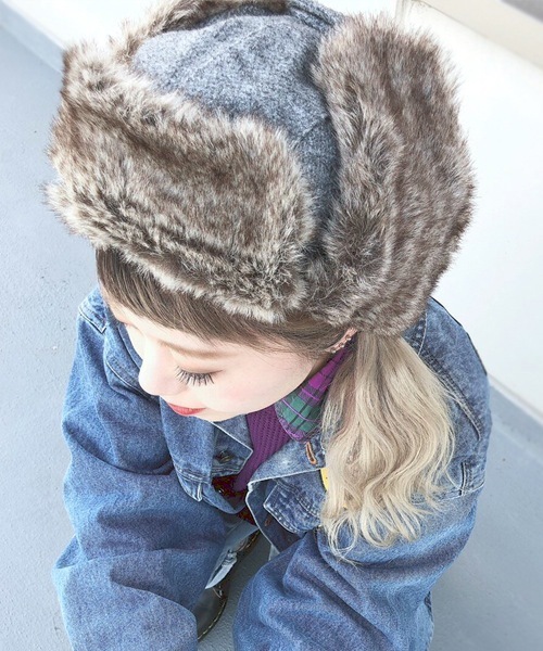 Polcadot ポルカドット の Mix Knit Flight Cap ウール起毛 フライト キャップ キャップ Wear