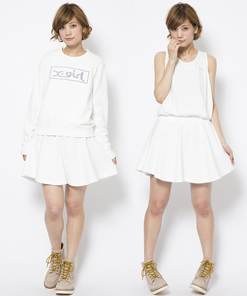 X-girl(エックスガール)の「SWEAT LAYERED DRESS(ワンピース・レディース・ホワイト/ブラック/アッシュ・1/2)」の1枚目の写真
