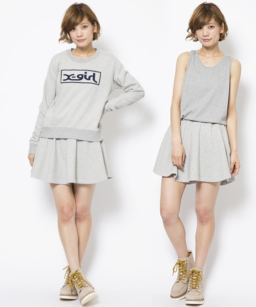 X-girl(エックスガール)の「SWEAT LAYERED DRESS(ワンピース・レディース・ホワイト/ブラック/アッシュ・1/2)」の3枚目の写真