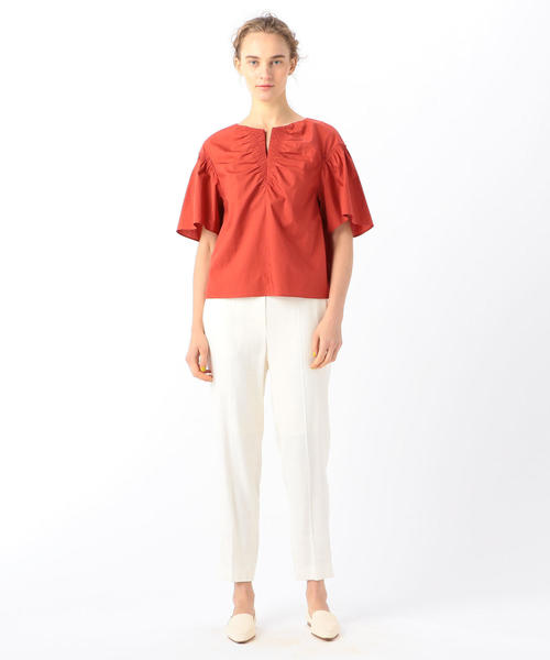 セール】コットンタイプライター シャーリングブラウス（シャツ