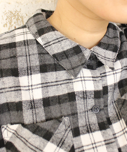 mystic（ミスティック）の「チェック切替ロングシャツワンピース（シャツワンピース・レディース・ブラック/ブルー・FREE）」の8枚目の写真
