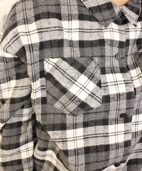 mystic（ミスティック）の「チェック切替ロングシャツワンピース（シャツワンピース・レディース・ブラック/ブルー・FREE）」の9枚目の写真