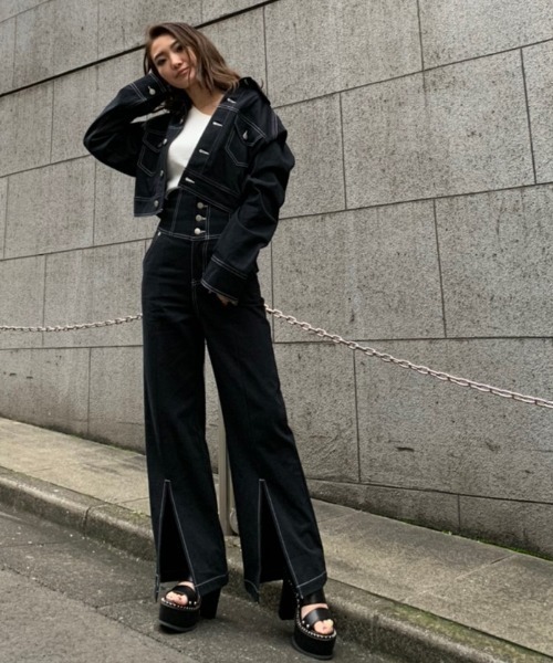 ENVYM（アンビー）の「ステッチショートＪＫ（カバーオール・レディース・ブラック/ベージュ・FREE）」の10枚目の写真