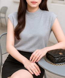 ハイネックフレンチスリーブニットトップス/510597H