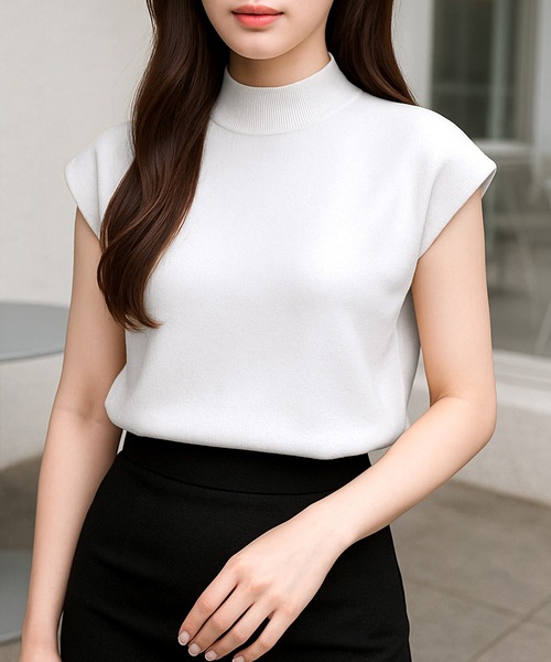 Julia Boutique（ジュリアブティック）の「ハイネックフレンチスリーブニットトップス/510597H（ニット/セーター・レディース・ホワイト/ブラック/ベージュ/レッド/モカ/ネイビー/グレー・ONE）」の2枚目の写真